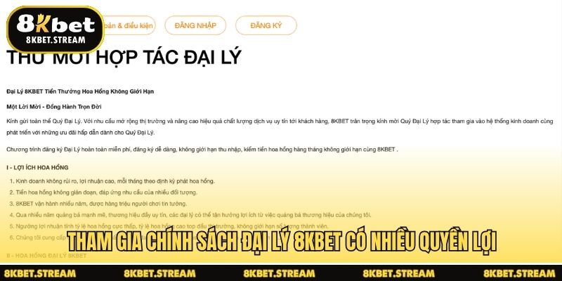 Tham gia chính sách đại lý 8KBET có nhiều quyền lợi
